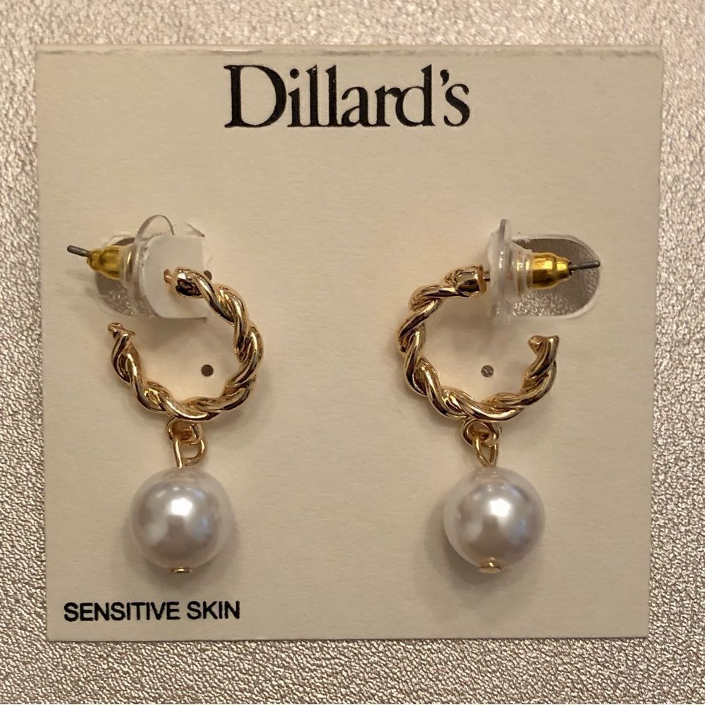 Dillard’s | Pearl Charm Twist Hoop Earrings | 1.25” Drop - Picture 2 of 2